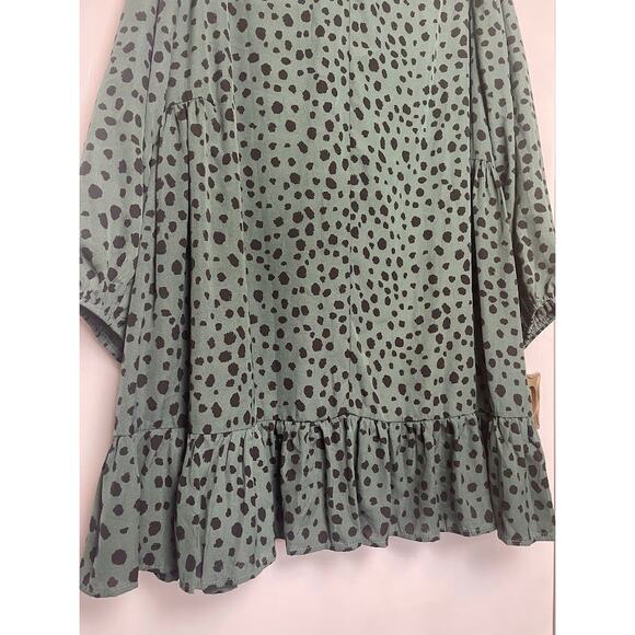 Arula Leopard Print Green Shift Dress Size A/XL Long Sleeve Knee Length V-Neck - Picture 8 of 13